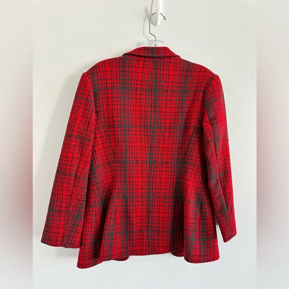 BCBG‎ Vintage Wool Blend Plaid Red Blazer Size: 8